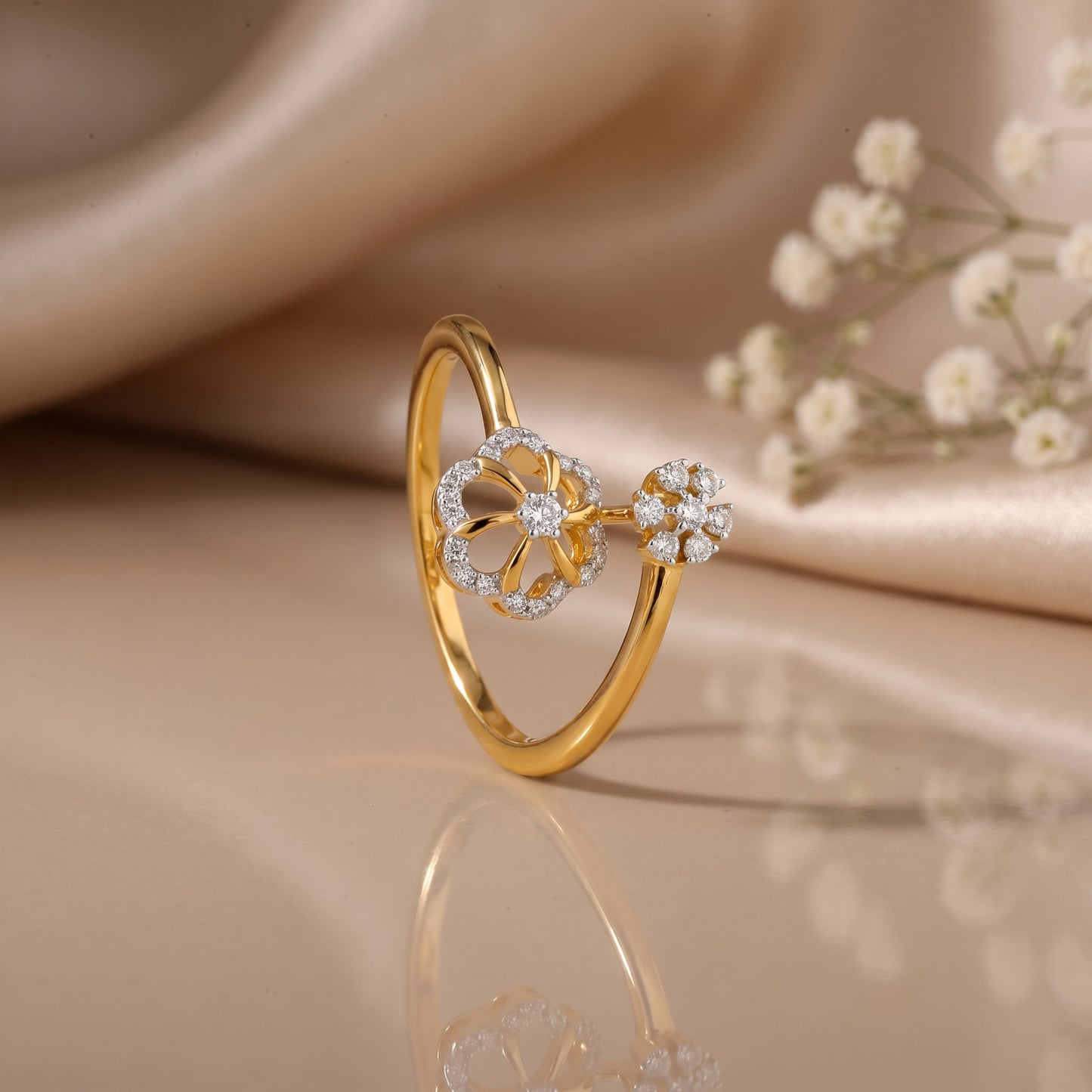 Twin Bloom Open 18kt Diamond Ring for Daily Wear