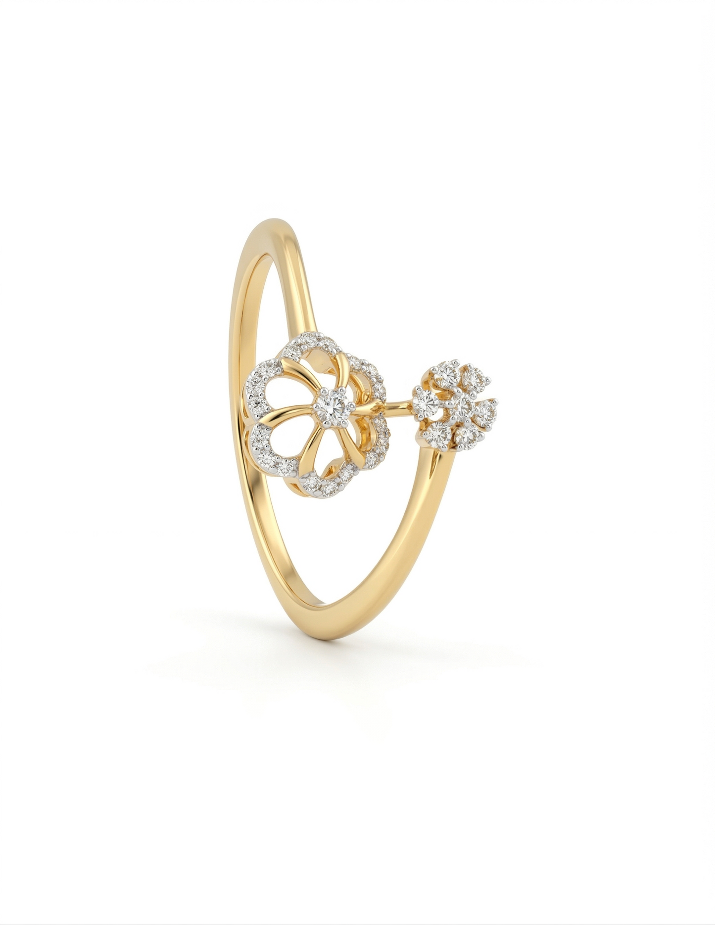 Twin Bloom Open 18kt Diamond Ring for Daily Wear