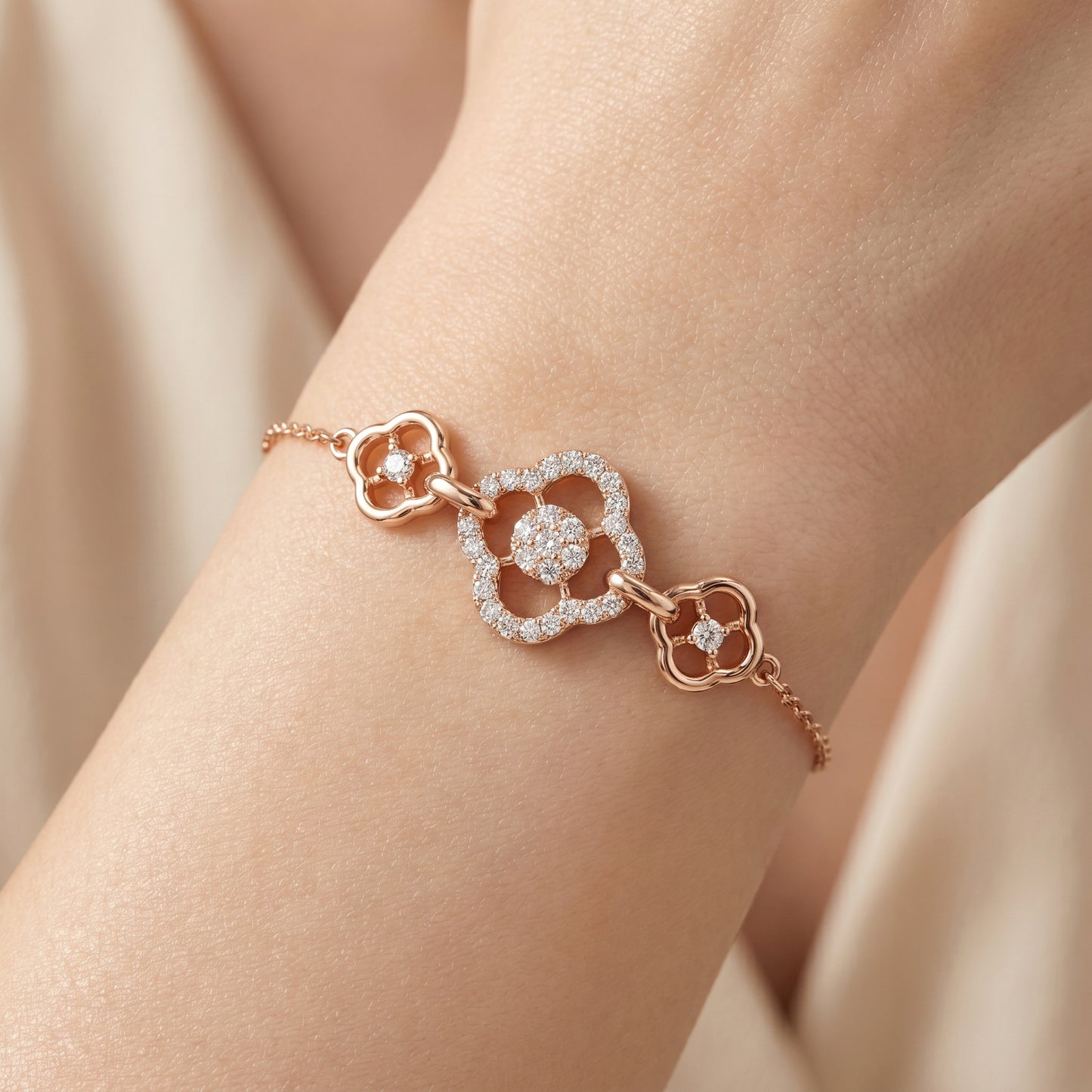 Floral Bloom 18KT Diamond Gold Bracelet For Women