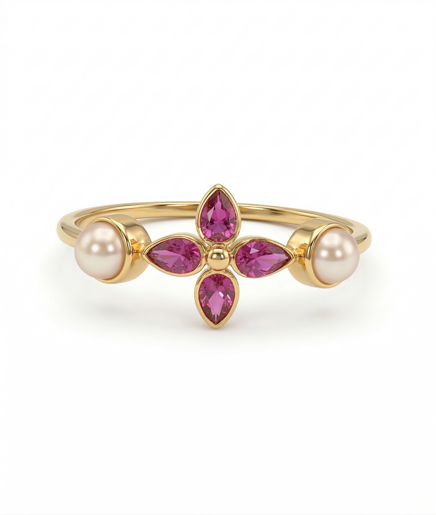 Petal Pearl Pink Clover 18kt Daily Wear Gold Ring