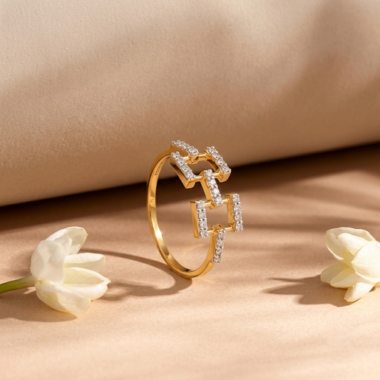 18KT Rose Gold Diamond Geometric Open Ring for Women