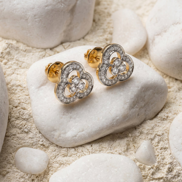 TriCurve Bloom 18kt Diamond Stud Earrings for Women