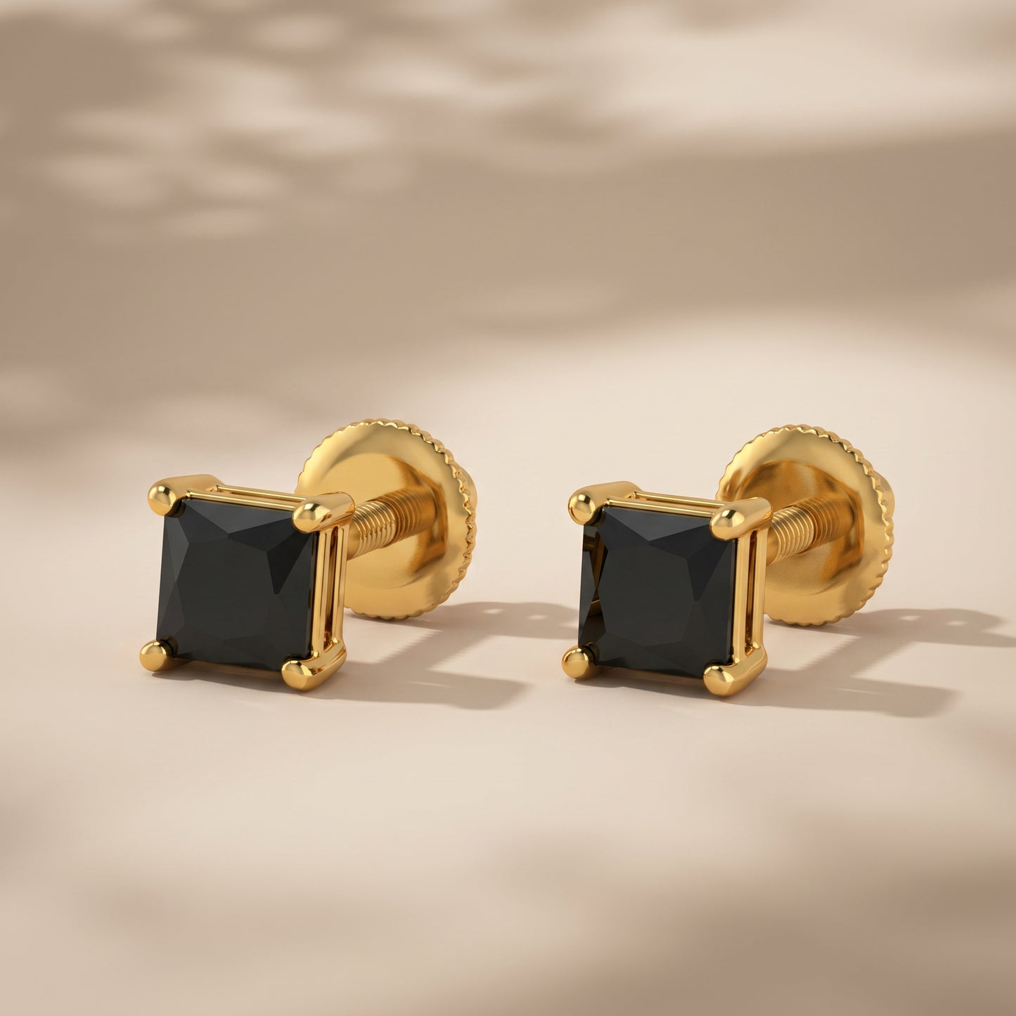 Bold Black Square 18kt Gold Stud Earrings for Women