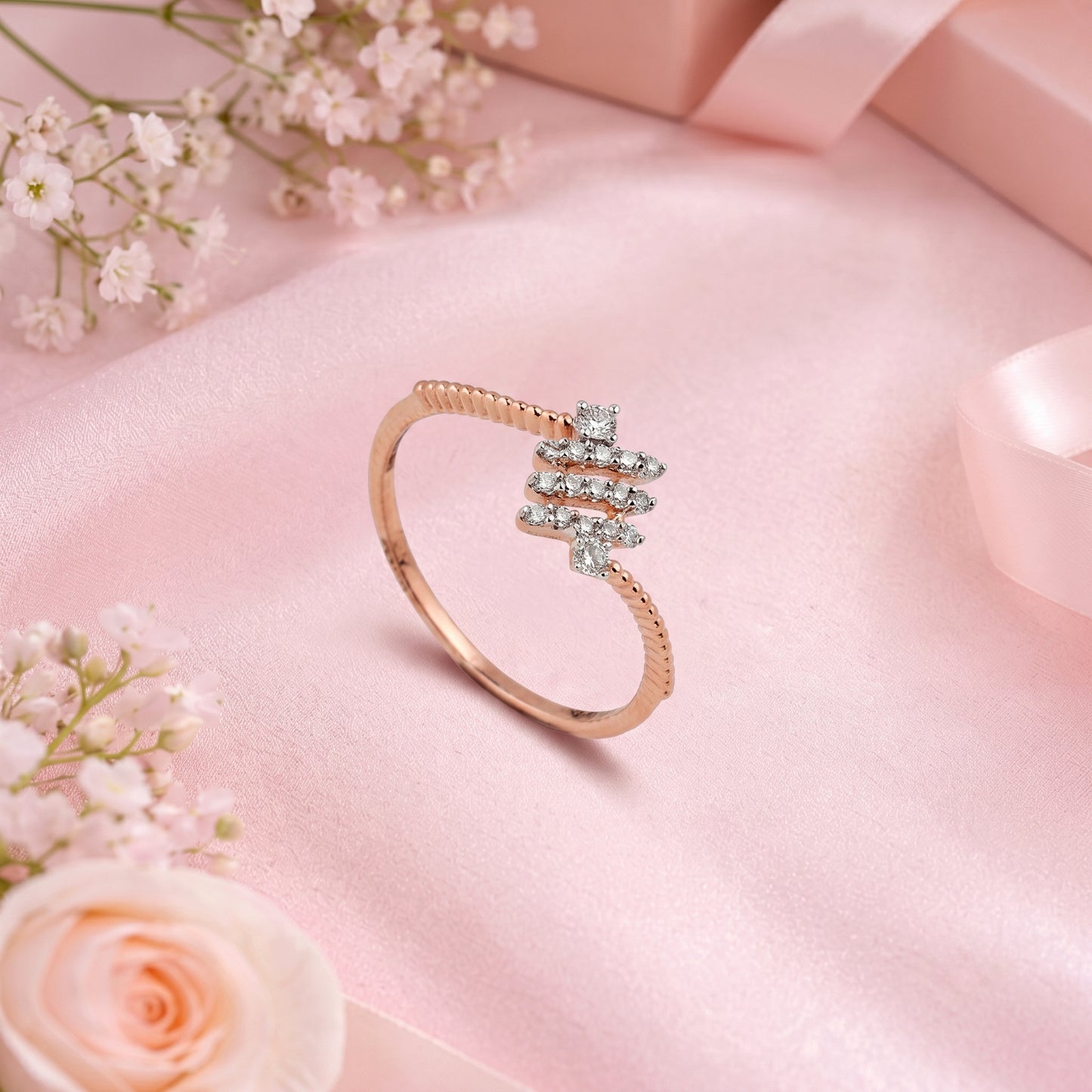 18KT Rose Gold Stacked Diamond Ring For Women