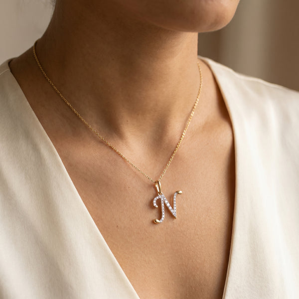 18KT Gold Diamond Initial 