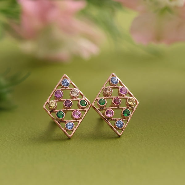 Prismora 18kt Gold Colourstones Stud Earring for Women