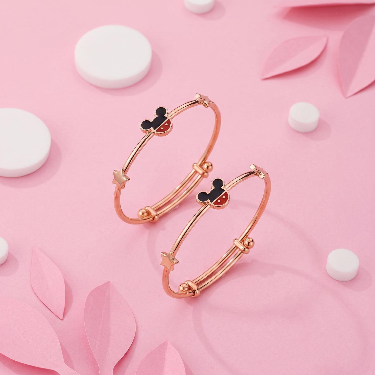 Chutti Kids Mickey & Star 18kt Rose Gold Bangle Pair