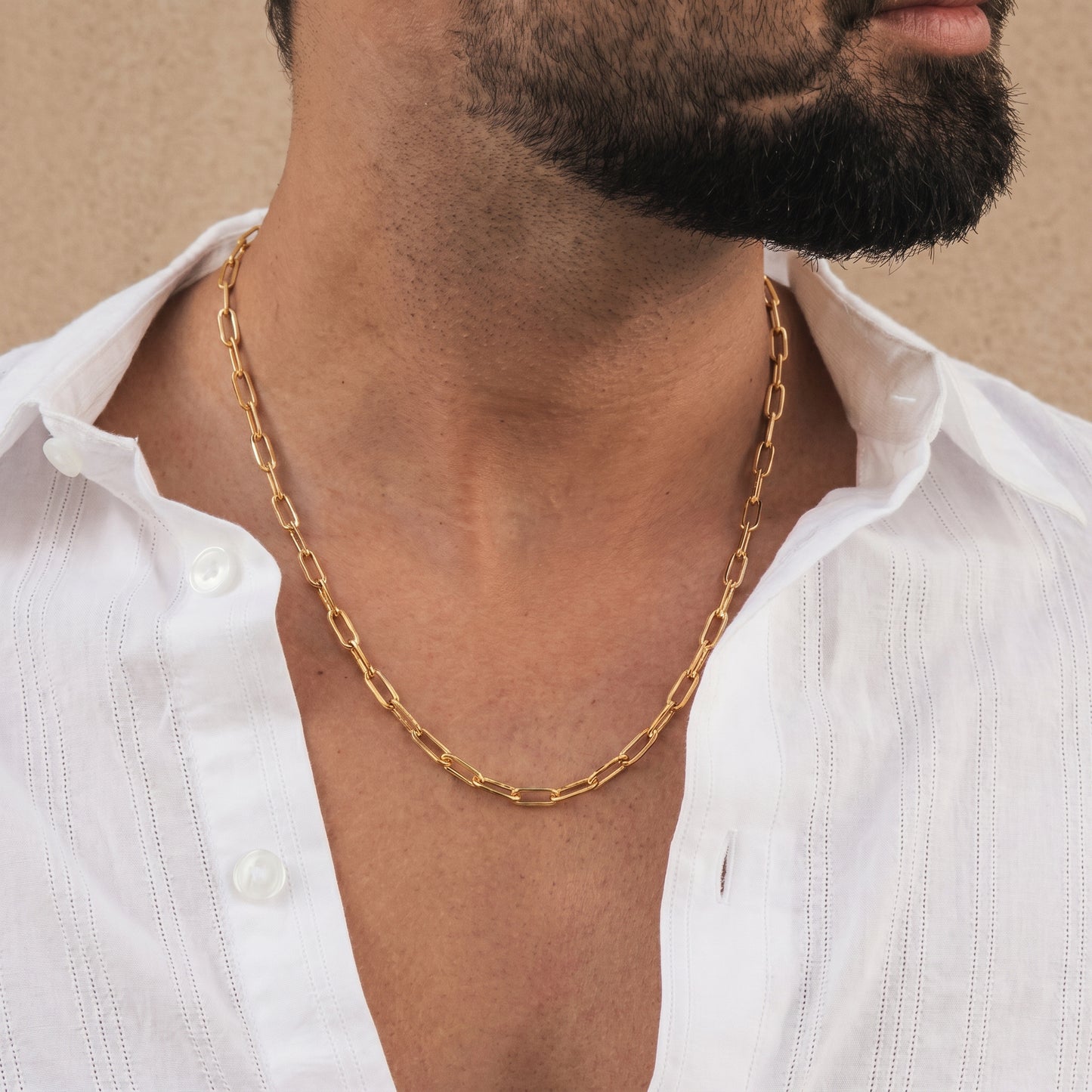 18KT Yellow Gold Paperclip Link Chain for Men