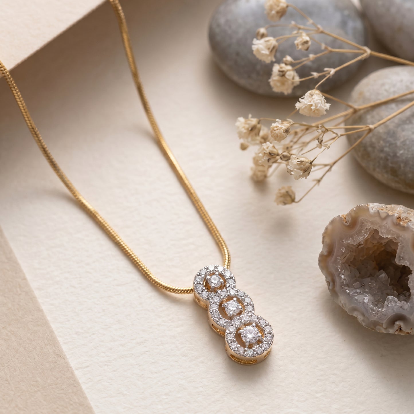 18KT Gold Diamond Trilogy Pendant For Women