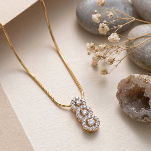 18KT Gold Diamond Trilogy Pendant For Women