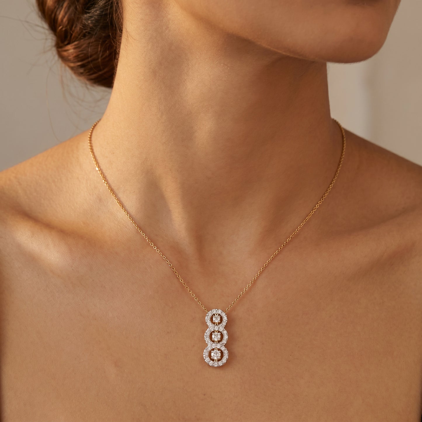 18KT Gold Diamond Trilogy Pendant For Women