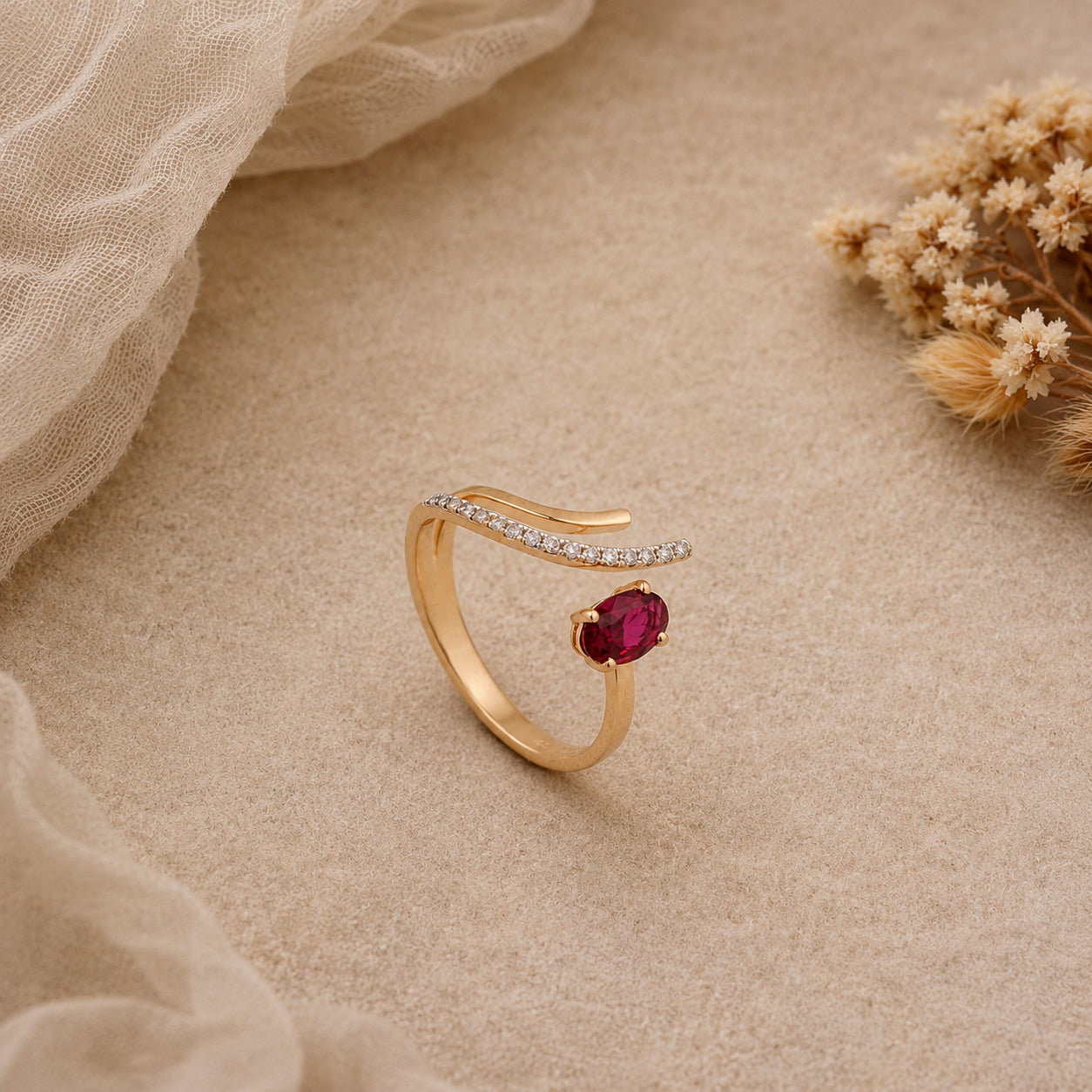 18KT Yellow Gold Diamond Wave Ring For Women