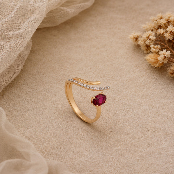 18KT Yellow Gold Diamond Wave Ring For Women