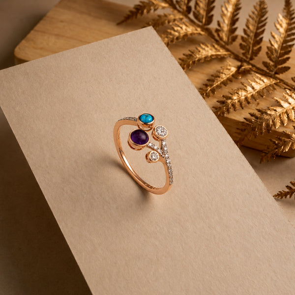 18KT Rose Gold Diamond Dual Stone Ring For Women