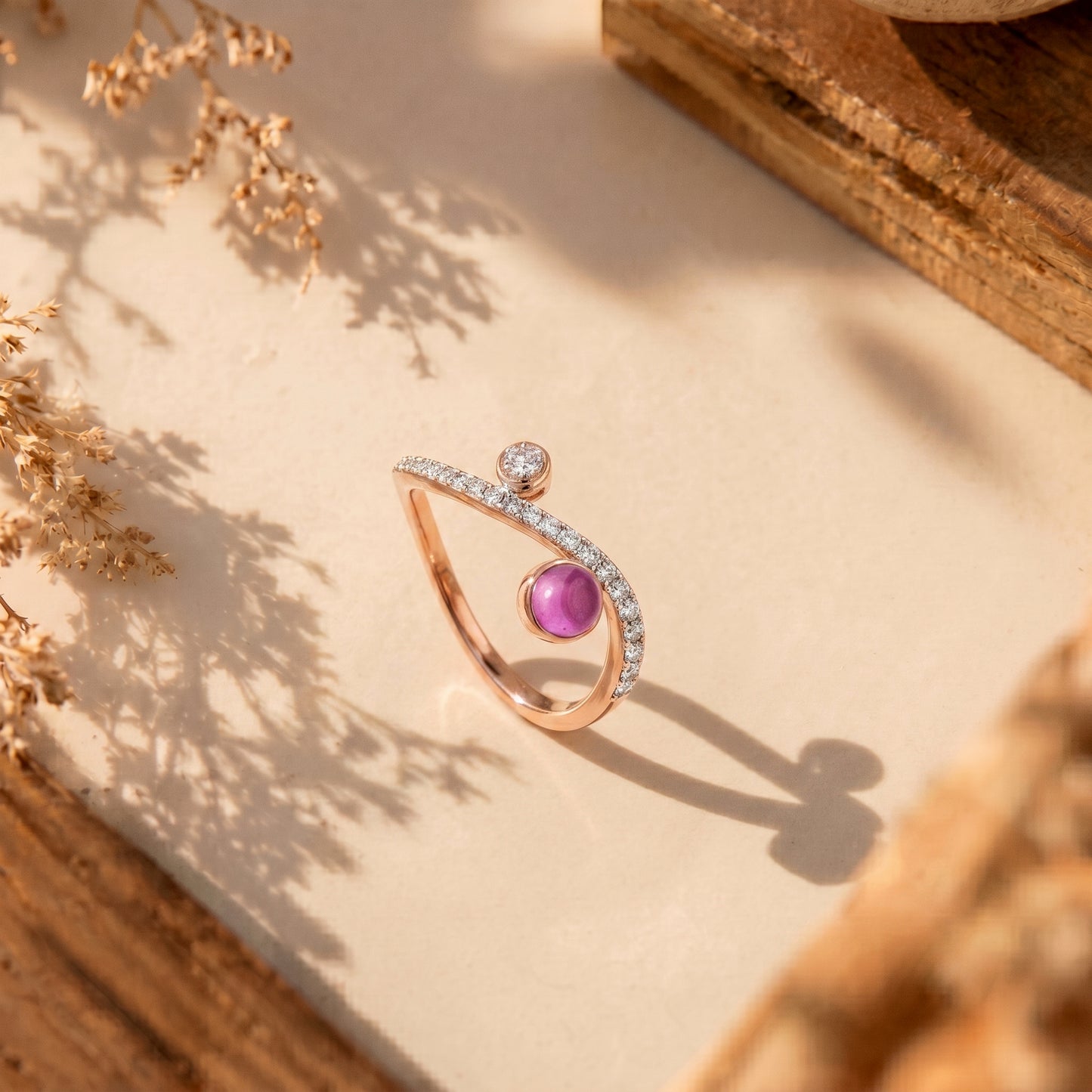 18KT Rose Gold Diamond Swirl Ring For Women