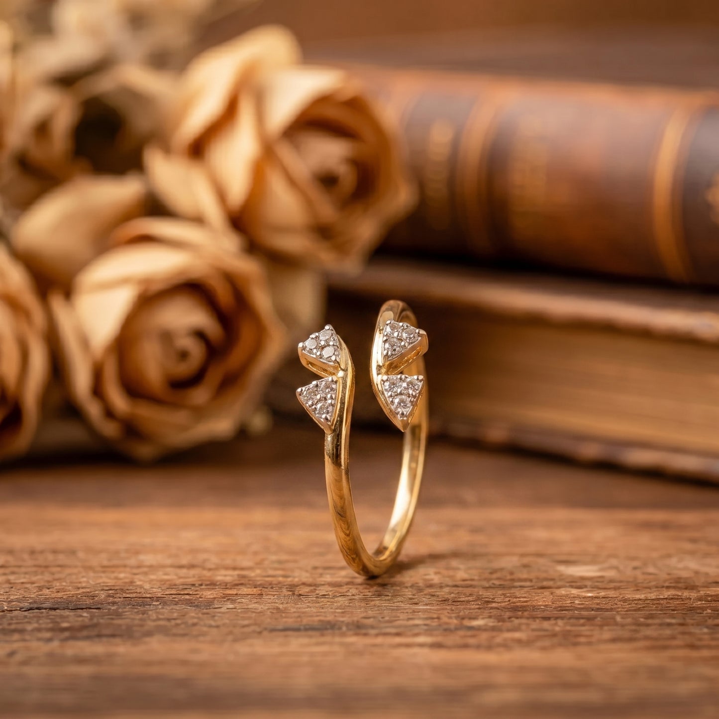 18KT Yellow Gold Diamond Open Cuff Ring For Women